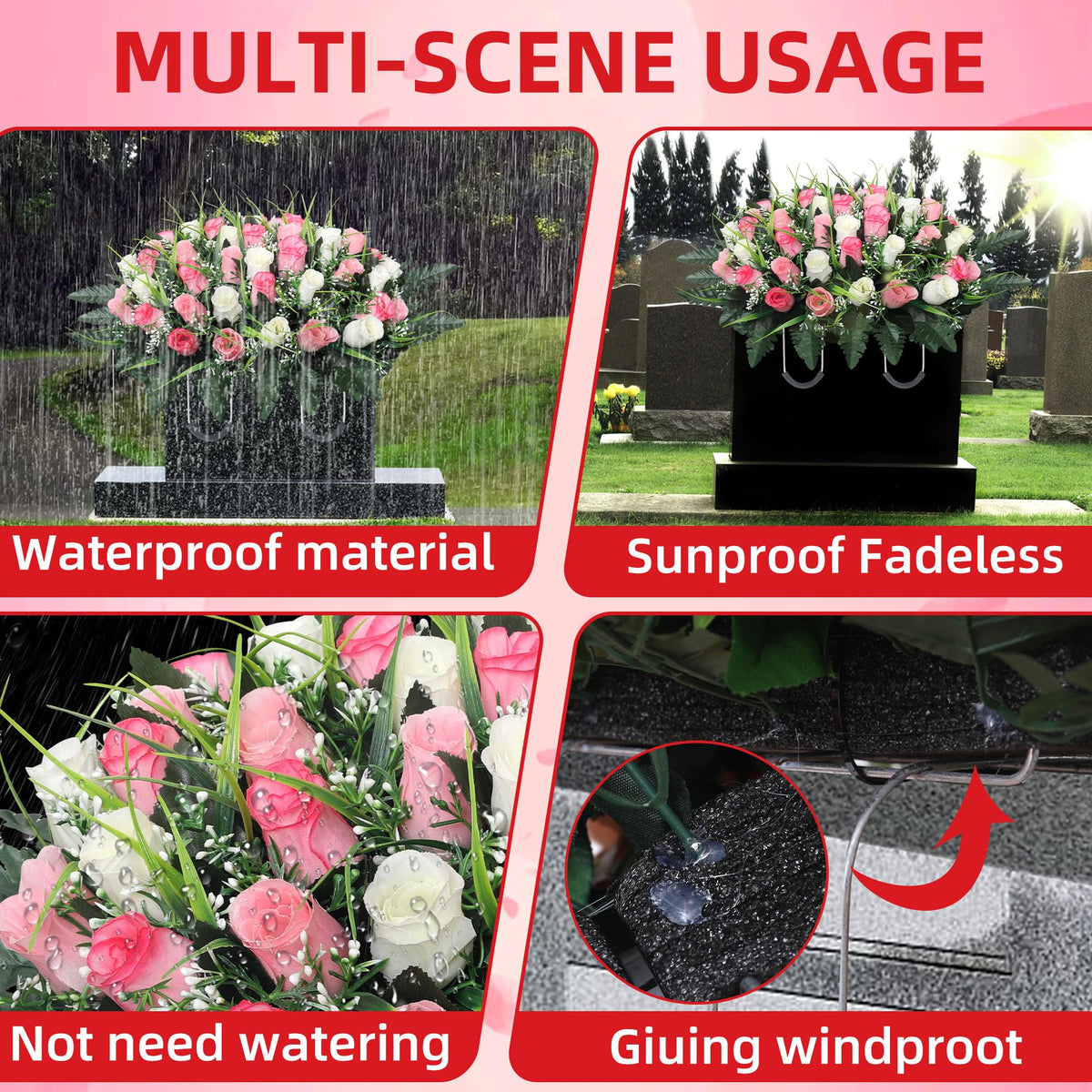 Lodou weatherproof cemetery flowers resist UV and rain for long-lasting remembrance.