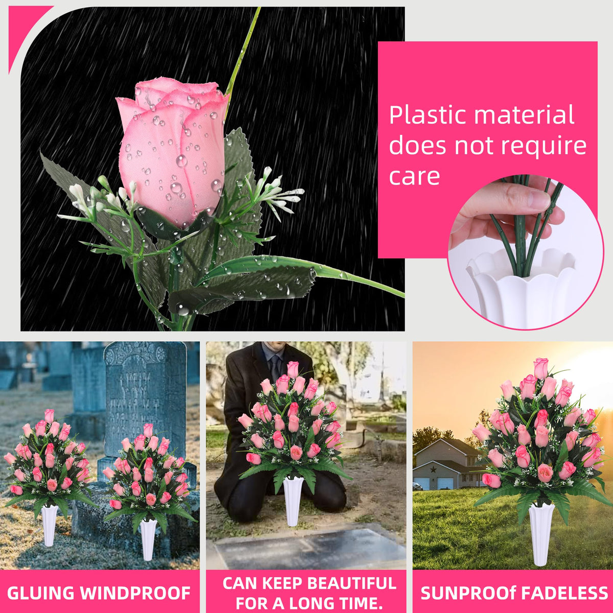 Lodou zero-maintenance cemetery flowers offer long-lasting beauty without watering.