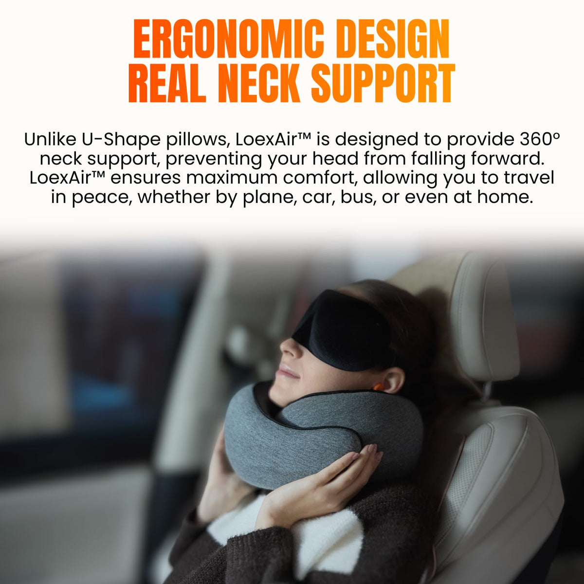 Light grey LOEXAIR Hooded Pro Travel Pillow color fits modern luggage