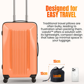 Pillow rolled for travel and compact storage with LOEXAIR kit