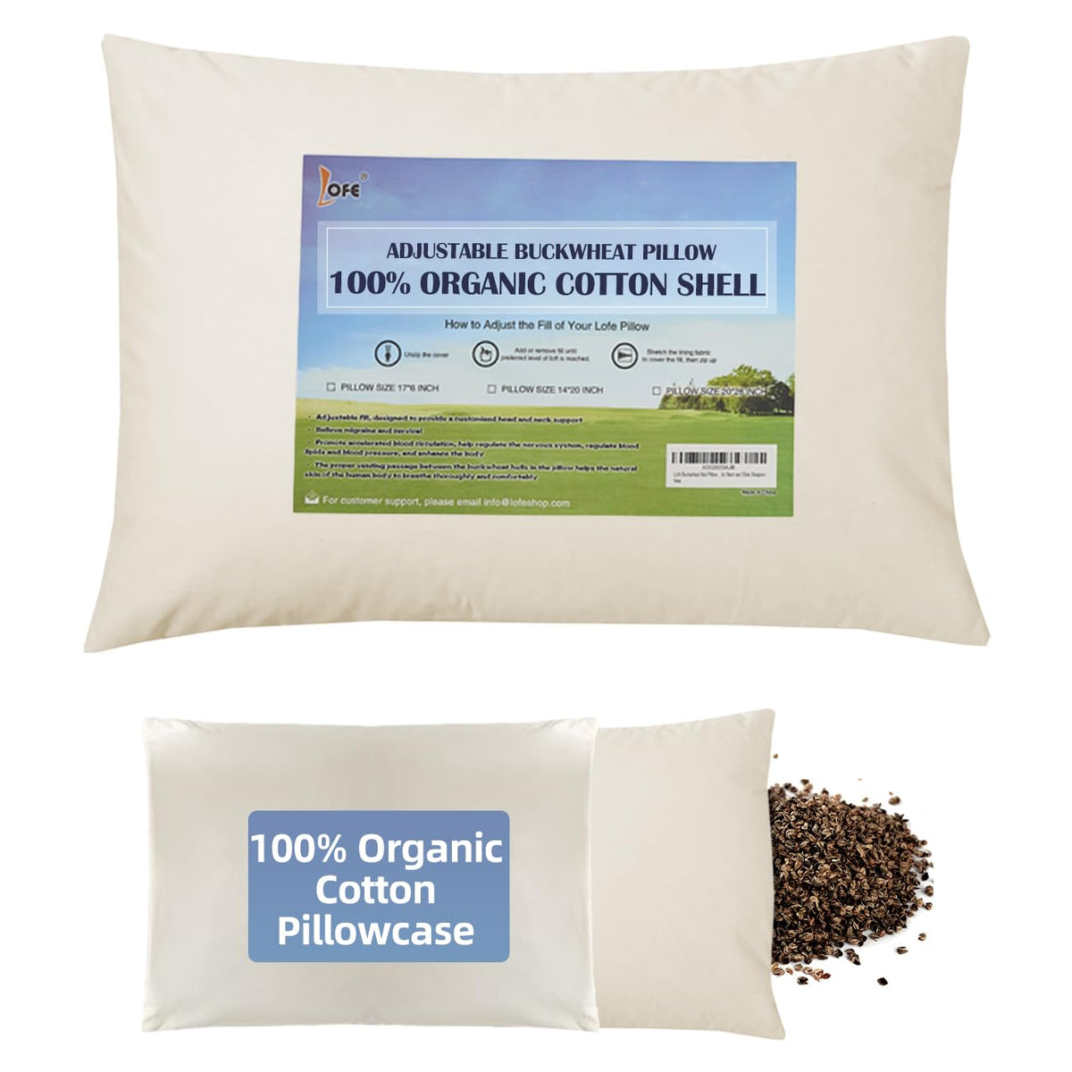 LOFE Buckwheat Pillow with Tartary hulls for breathable neck support