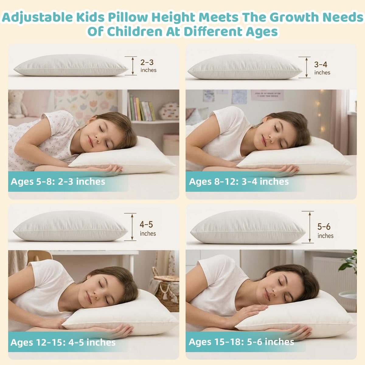 LOFE kids pillow with zipper adjustable loft demonstrates height customization.