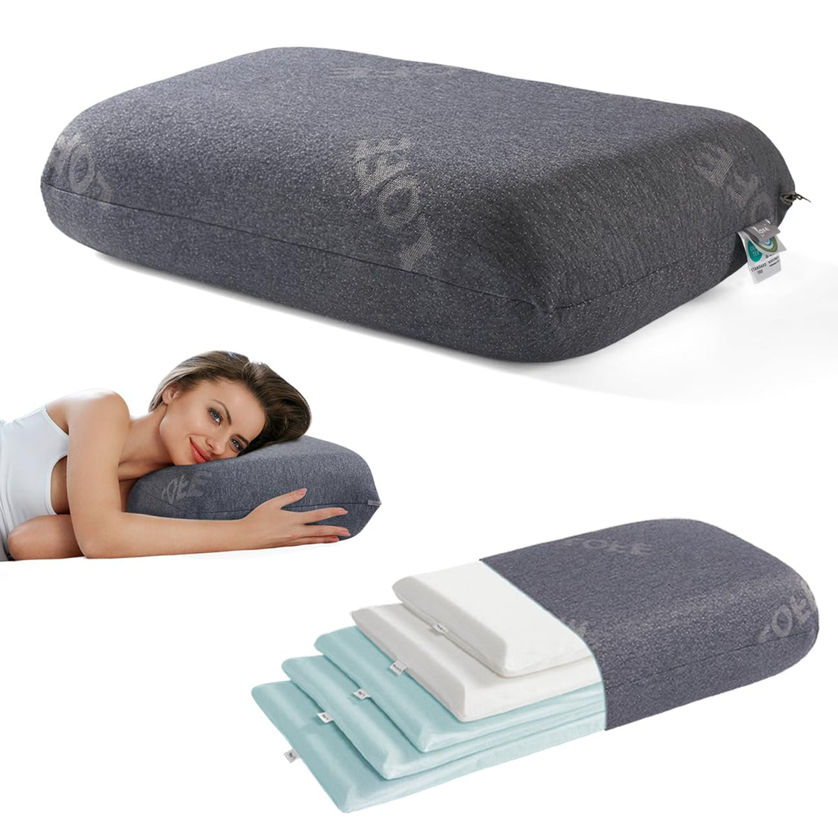LOFE adjustable memory foam pillow layer-combination for personalized softness and neck support.