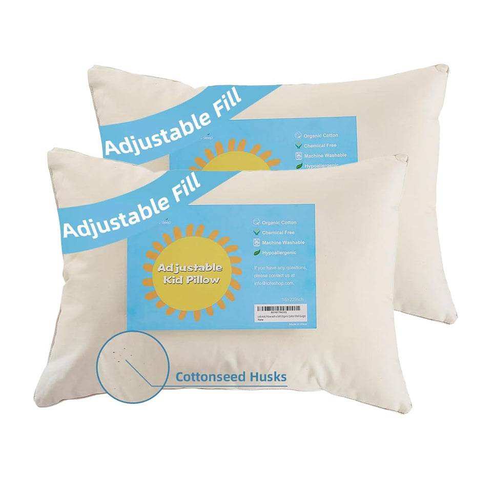 LOFE organic kids pillow shell close-up shows natural unbleached cotton texture.
