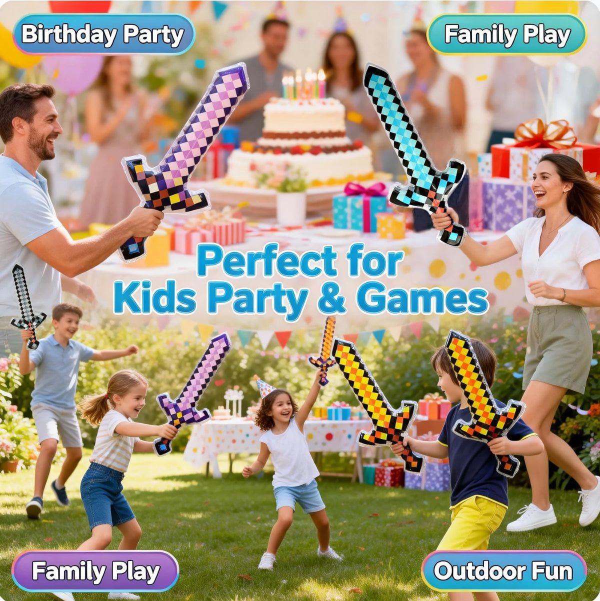 Lofeijxufj pixel sword party-favor bag adds colorful rewards for guests.