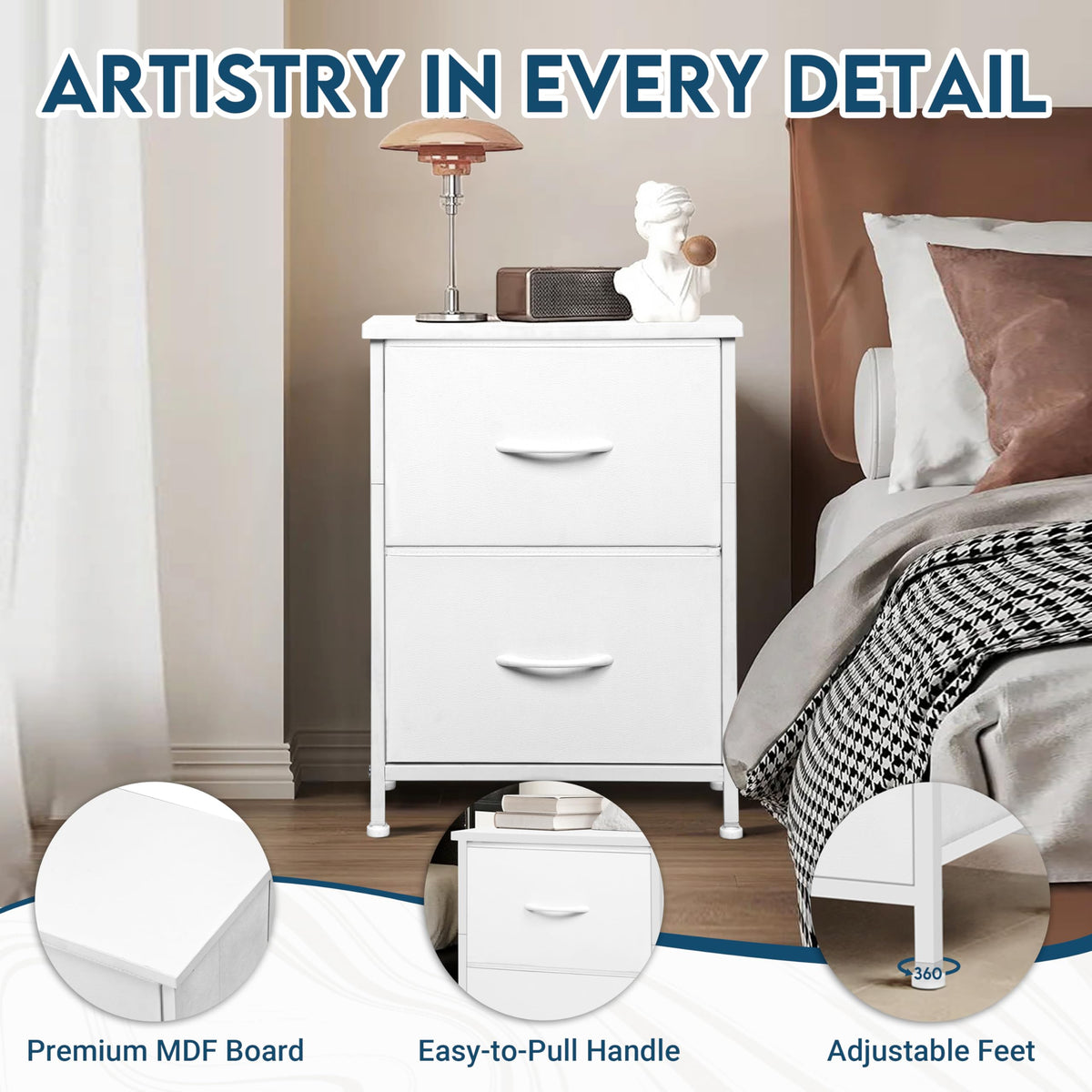 LOFTEY nightstand metal frame detail highlighting durable construction