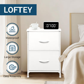 LOFTEY white nightstand drawer open with space for chargers and small items