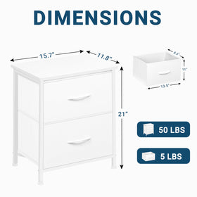 LOFTEY white nightstand front with two fabric drawers for easy organization