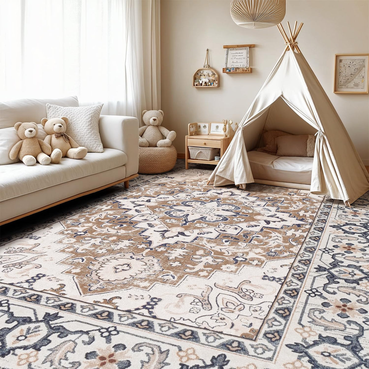 Lofus grey-white palette rug blends with modern decor