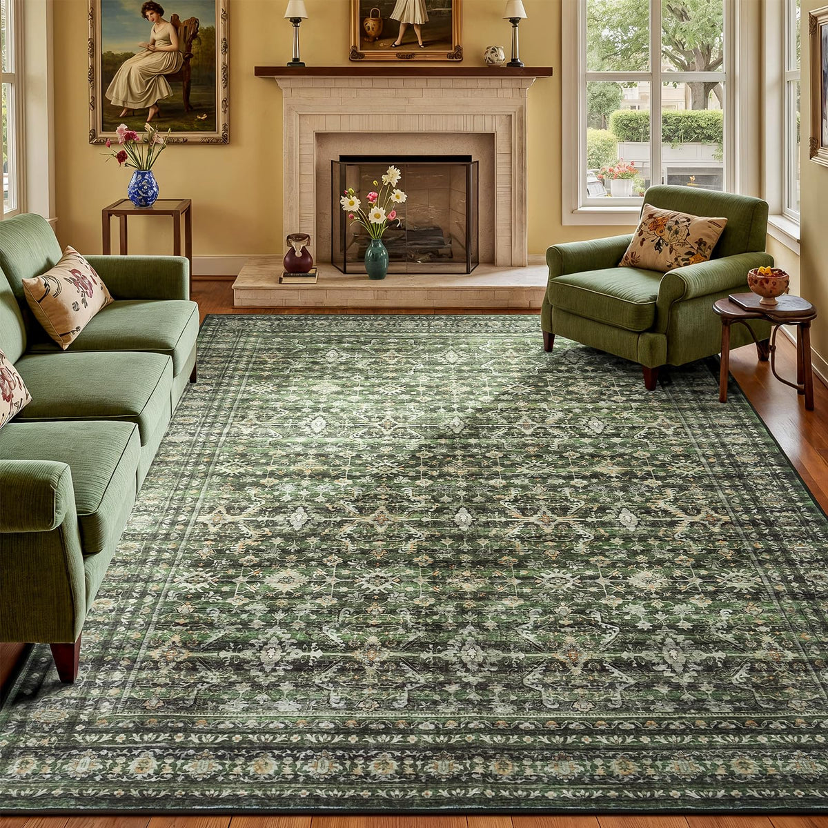 Lofus 8x10 area rug with soft boho floral pattern for cozy living room floors.