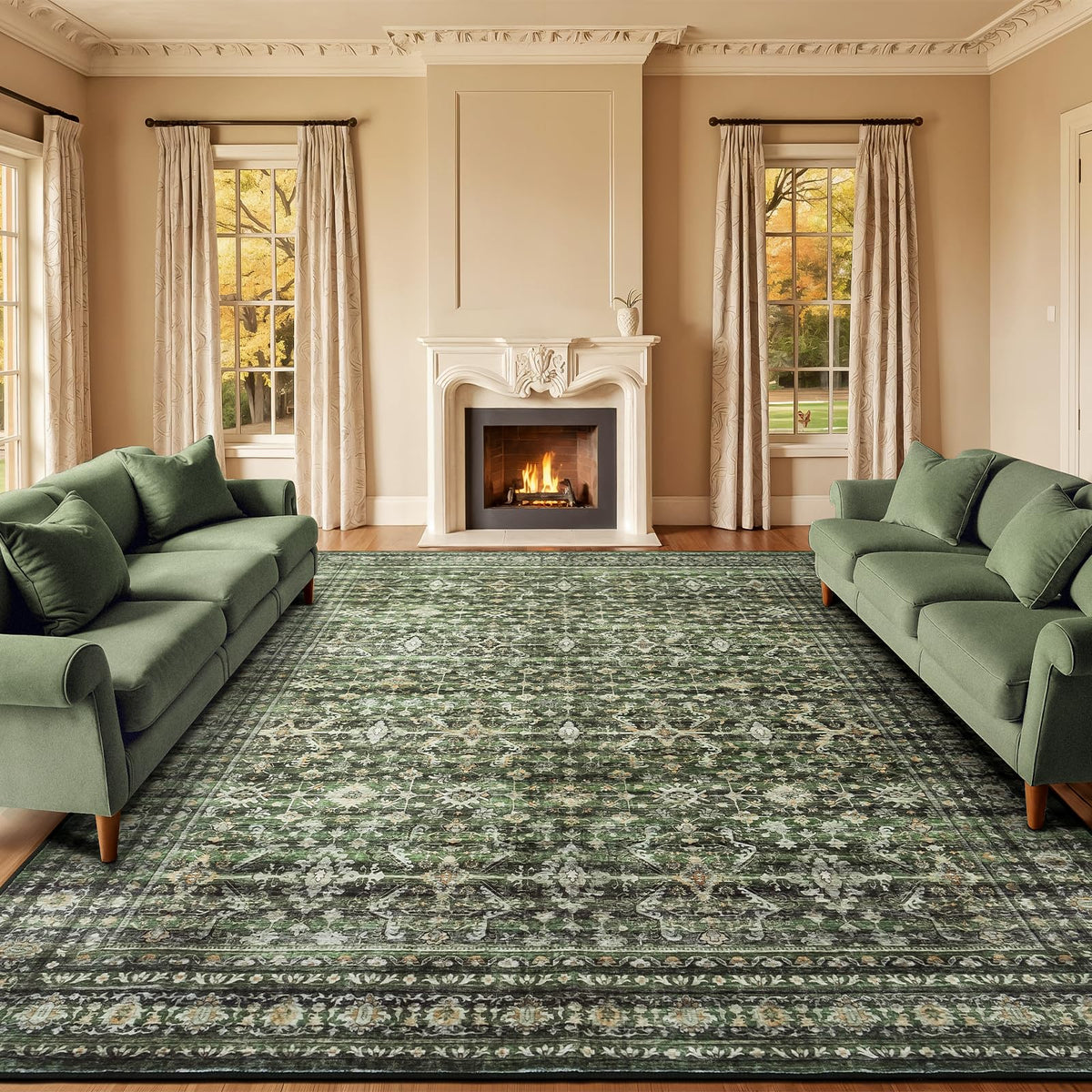 Lofus 9x12 green area rug with washable finish for living rooms.