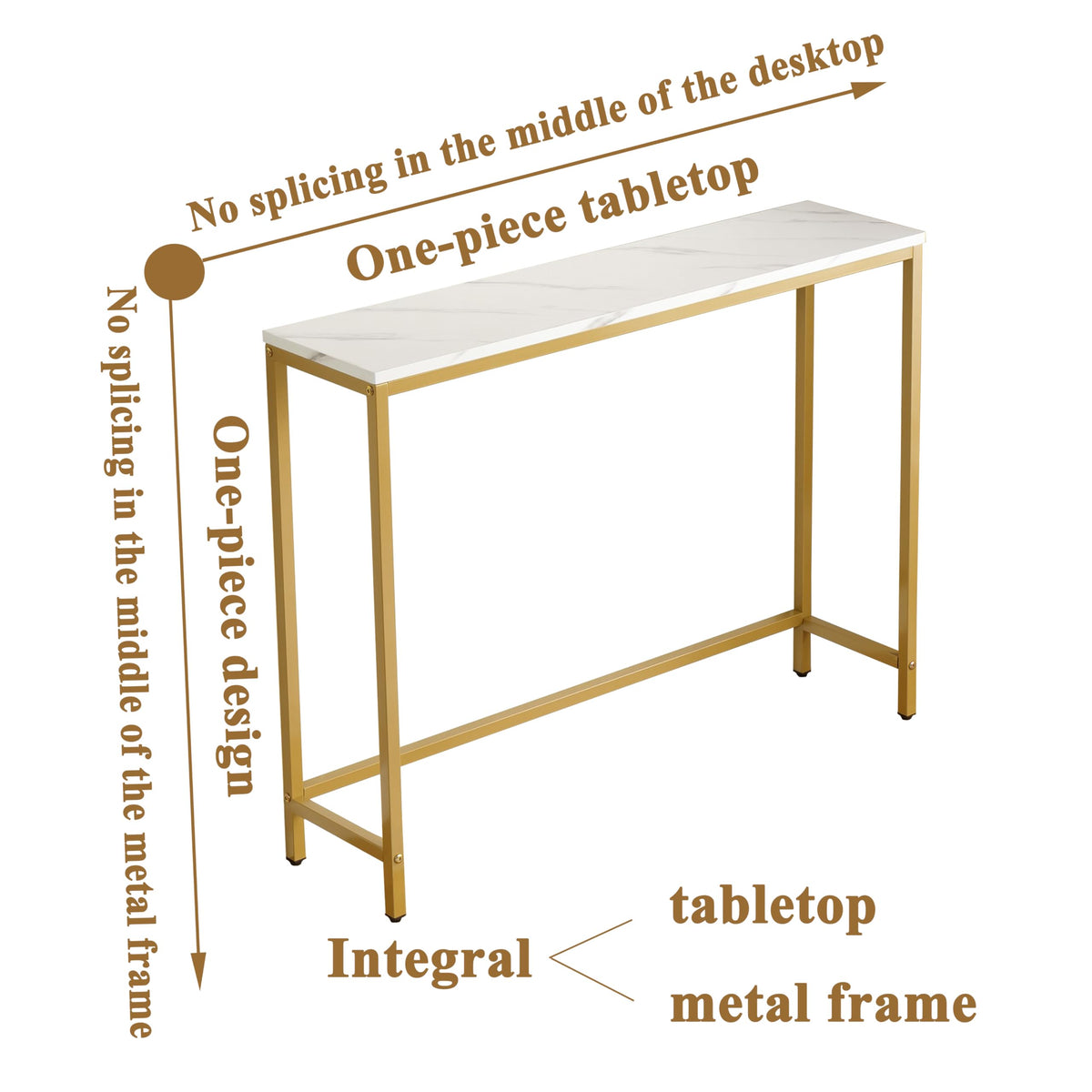 Loglus console table features one-piece design for quicker setup.