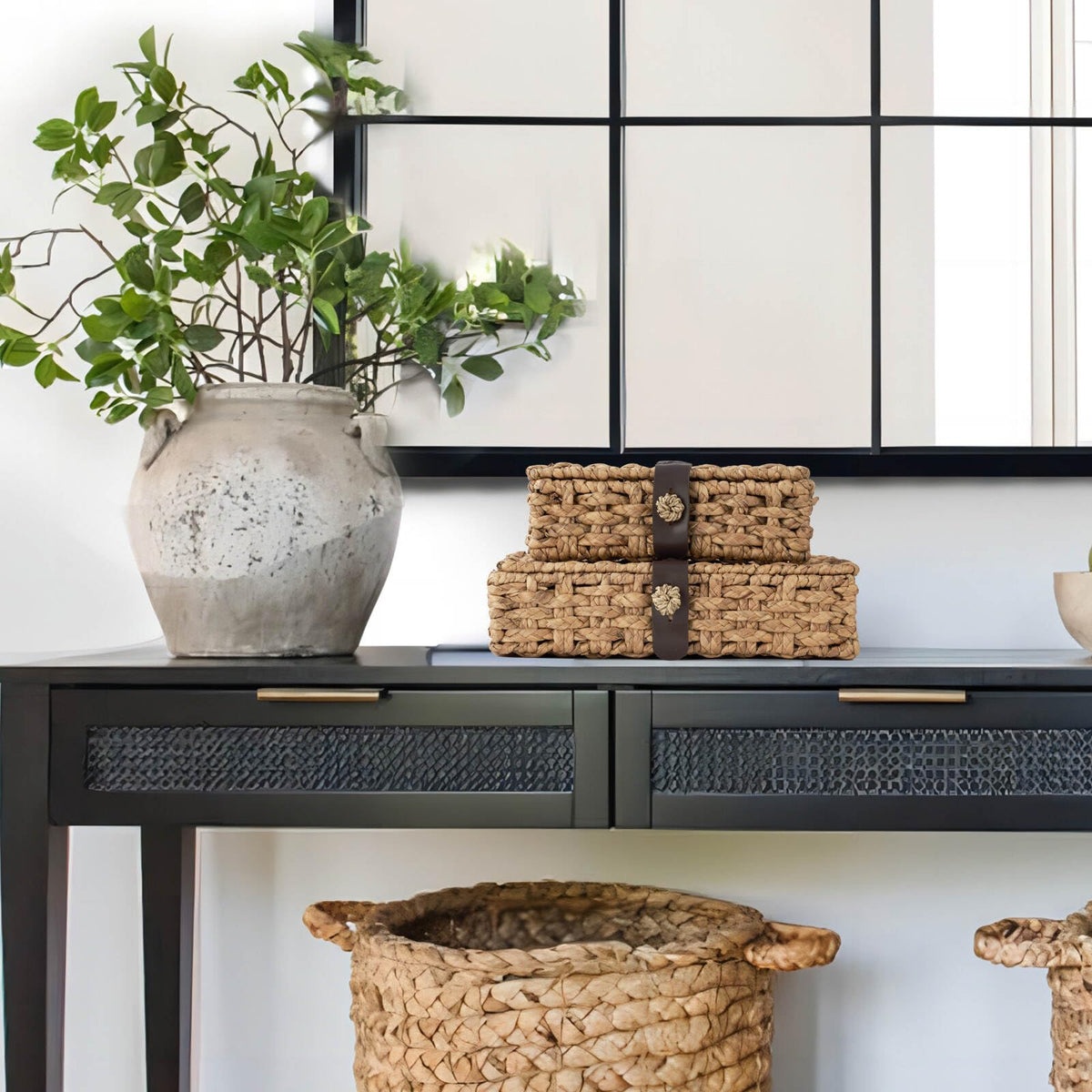LOHONER wicker storage basket ideal for remotes and small items on coffee tables