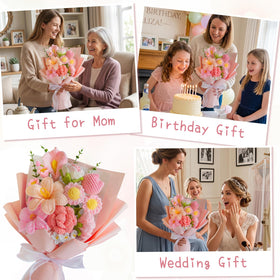 Loiiatto crochet roses bouquet close-up, long-lasting charm for celebrations.