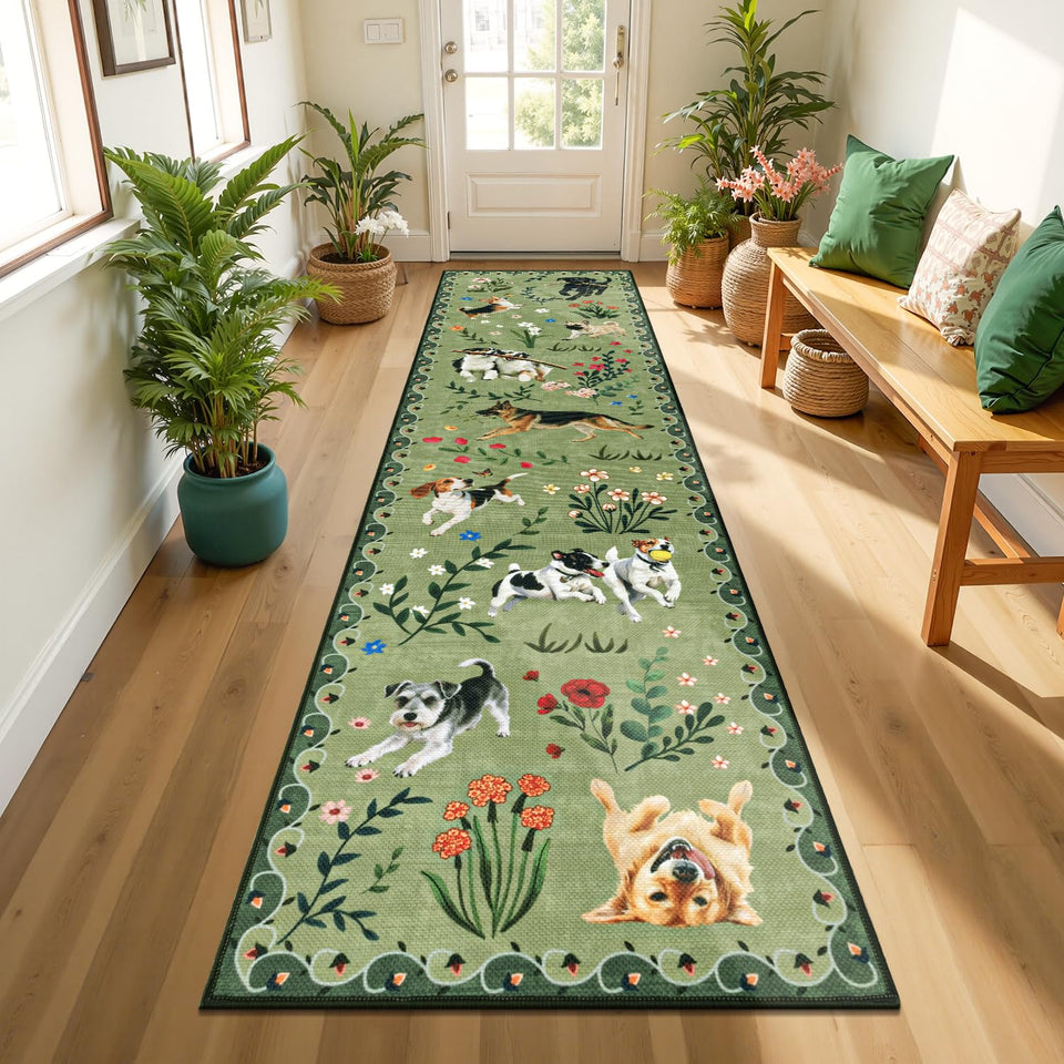LOKHOM hallway runner with dog print linen adds playful style and durable entryway comfort.