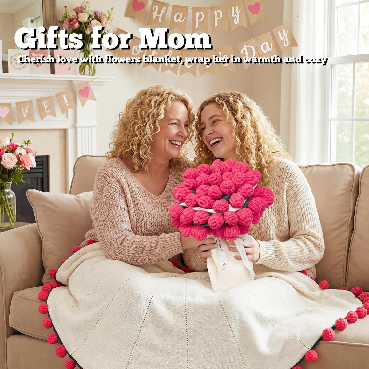 LOKOZ handmade crochet flowers blanket provides durable, long-lasting décor.