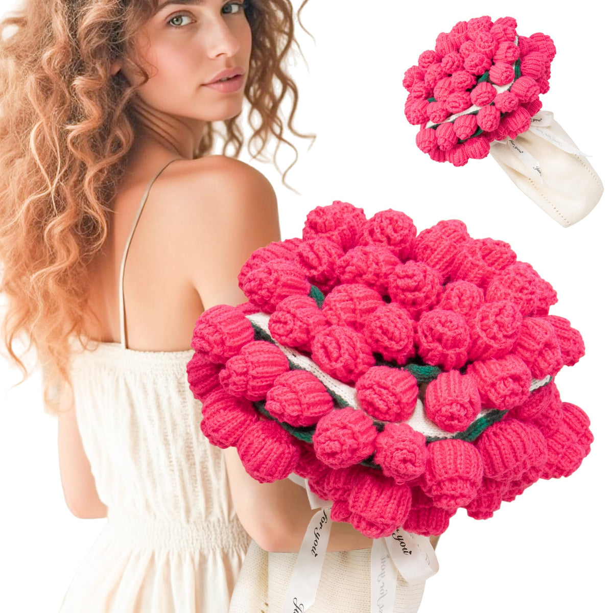 LOKOZ rose crochet blanket bouquet adds color and warmth to your living room.