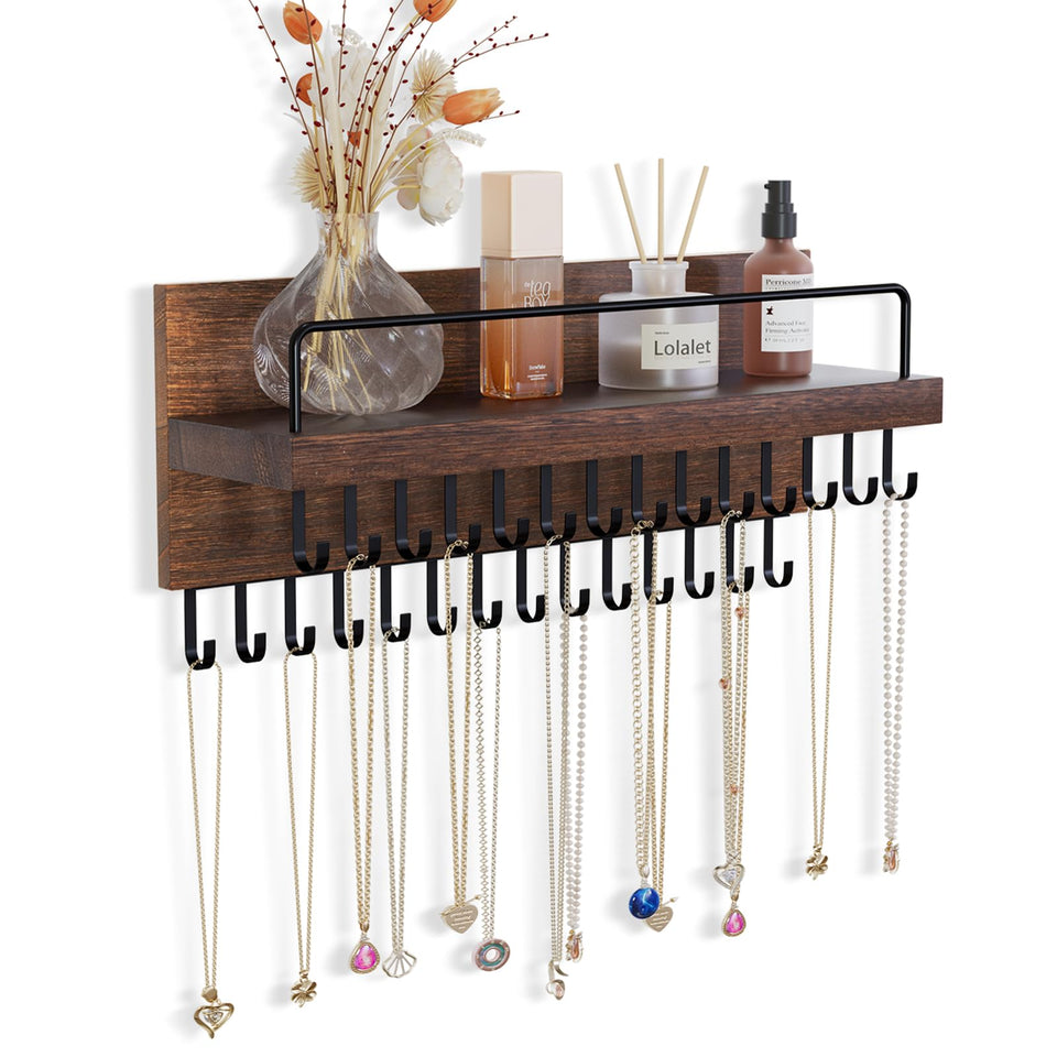 Lolalet necklace holder on wall mount with 28 hooks for organized jewelry.