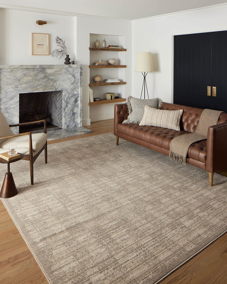 Loloi Darby 07 pebble sand rug highlights neutral tones for versatile living rooms.