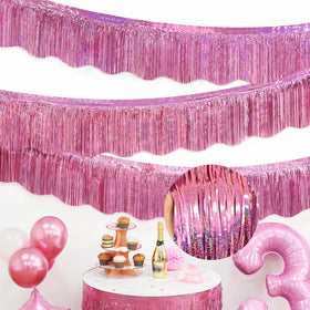 LOLStar 59ft pink tinsel streamers offer a long, seamless decoration for large venues.