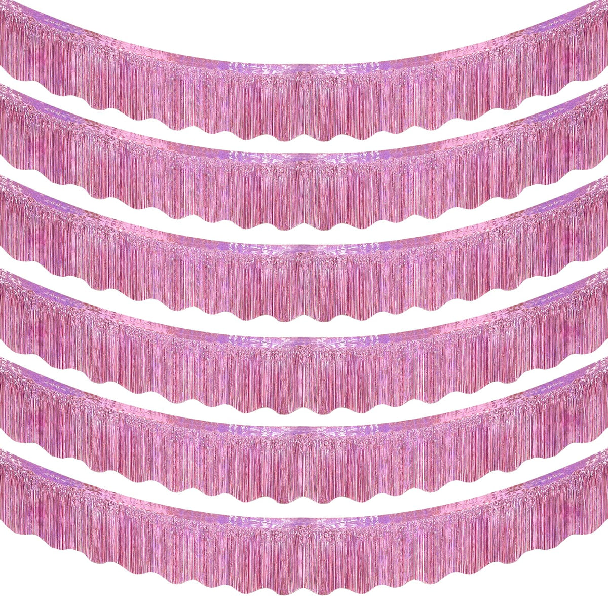 LOLStar pink foil fringe garland creates a sparkling wall backdrop for photos.