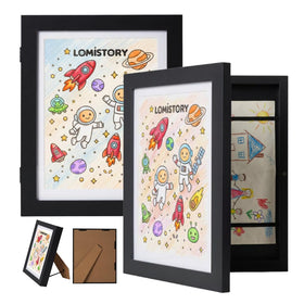 LOMISTORY kids art frame 2-pack front opening showcasing artwork with easy rotation