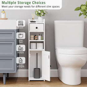 Lomojo corner cabinet with open shelves for towels and daily essentials.