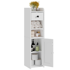 Lomojo small bathroom storage cabinet viewed from the front showing compact footprint.
