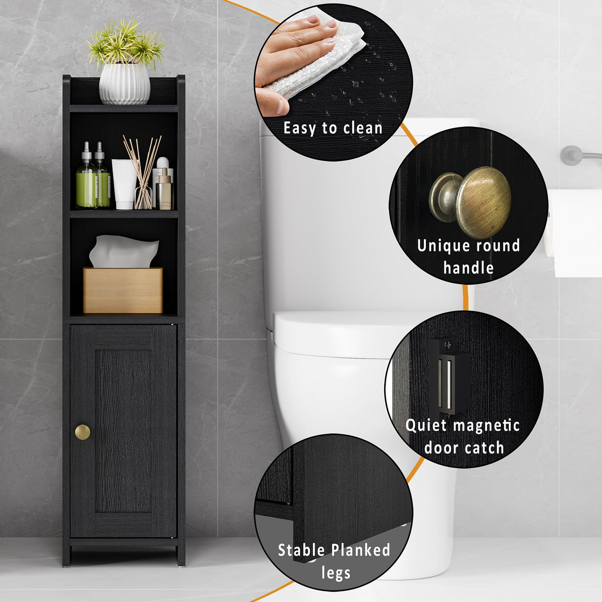 Lomojo small bathroom storage cabinet side view highlighting slim profile for tight spaces
