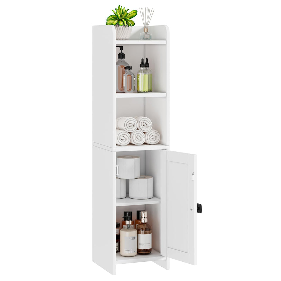 Lomojo small corner storage front view showcasing space-saving design for tight bathrooms.
