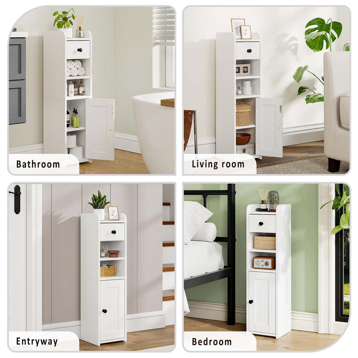 Lomojo white bathroom storage cabinet ready for quick assembly.