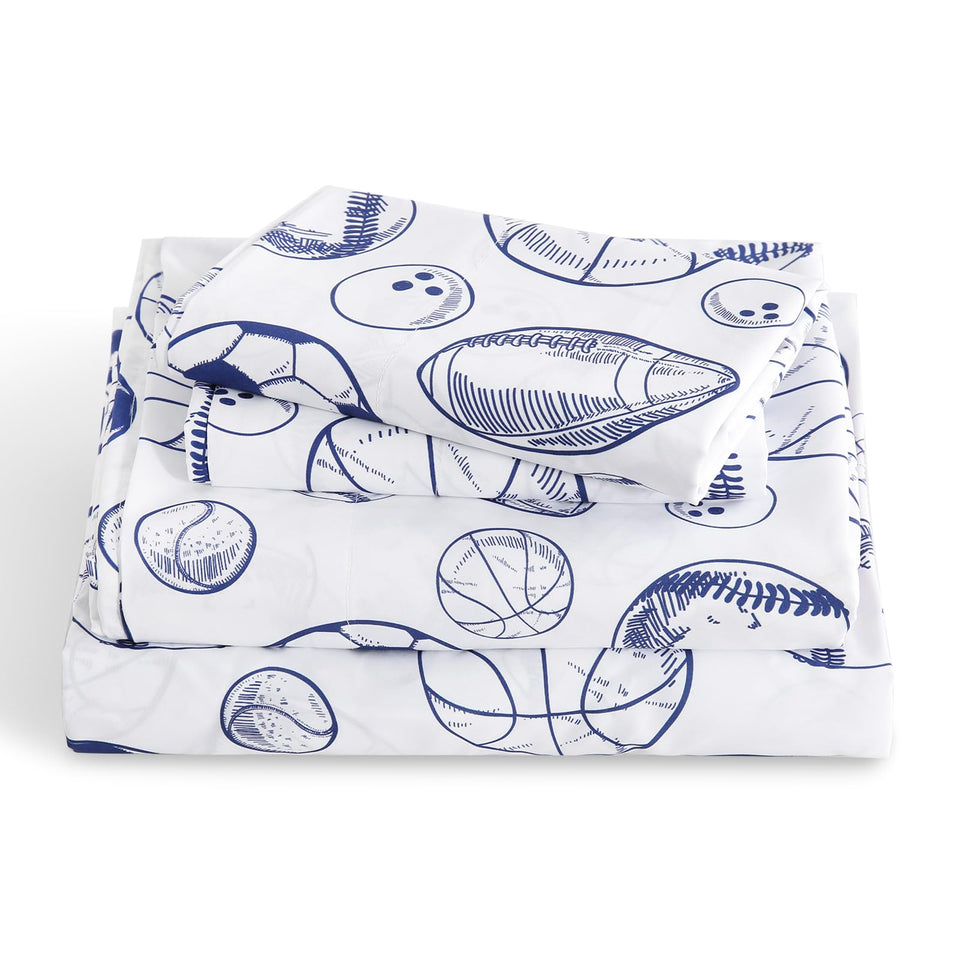 LONAVA Ball Sports twin flat sheet displays vibrant print that lasts after washing.