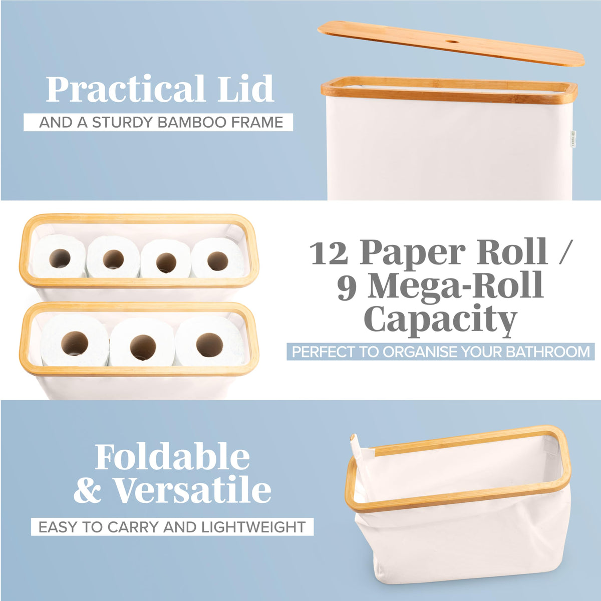 Lonbet stackable foldable basket demonstrates vertical space optimization.
