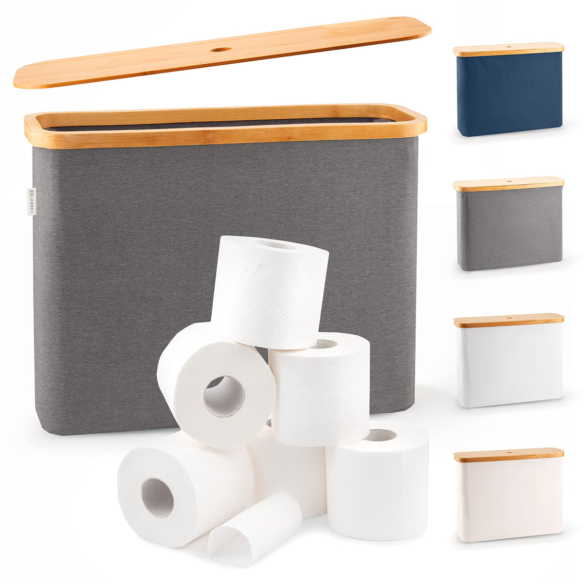Lonbet toilet paper storage 12-rolls showing ample capacity for tidy supplies within reach