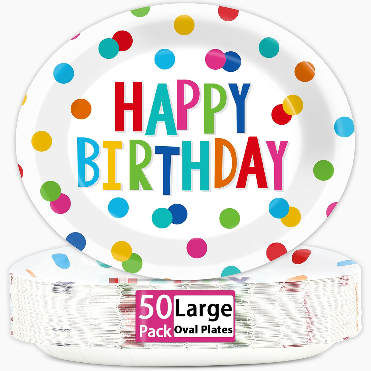 Lonfliness Happy Birthday oval plates with dots, ample serving space for gatherings.