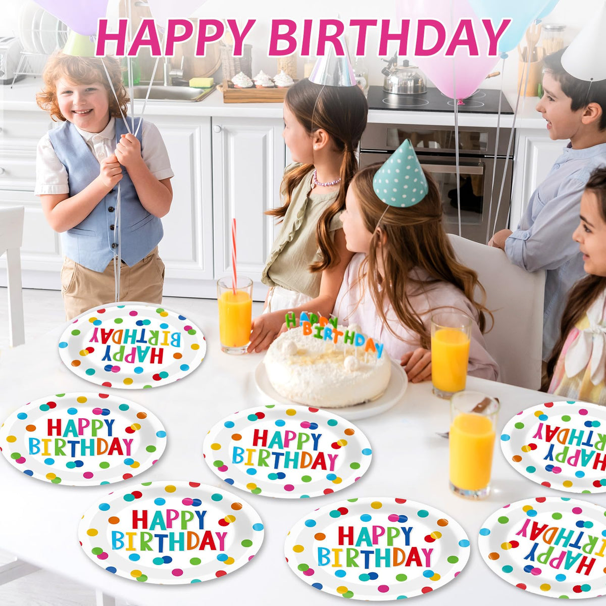 Lonfliness colorful dots design brightens tables and enhances party ambiance.