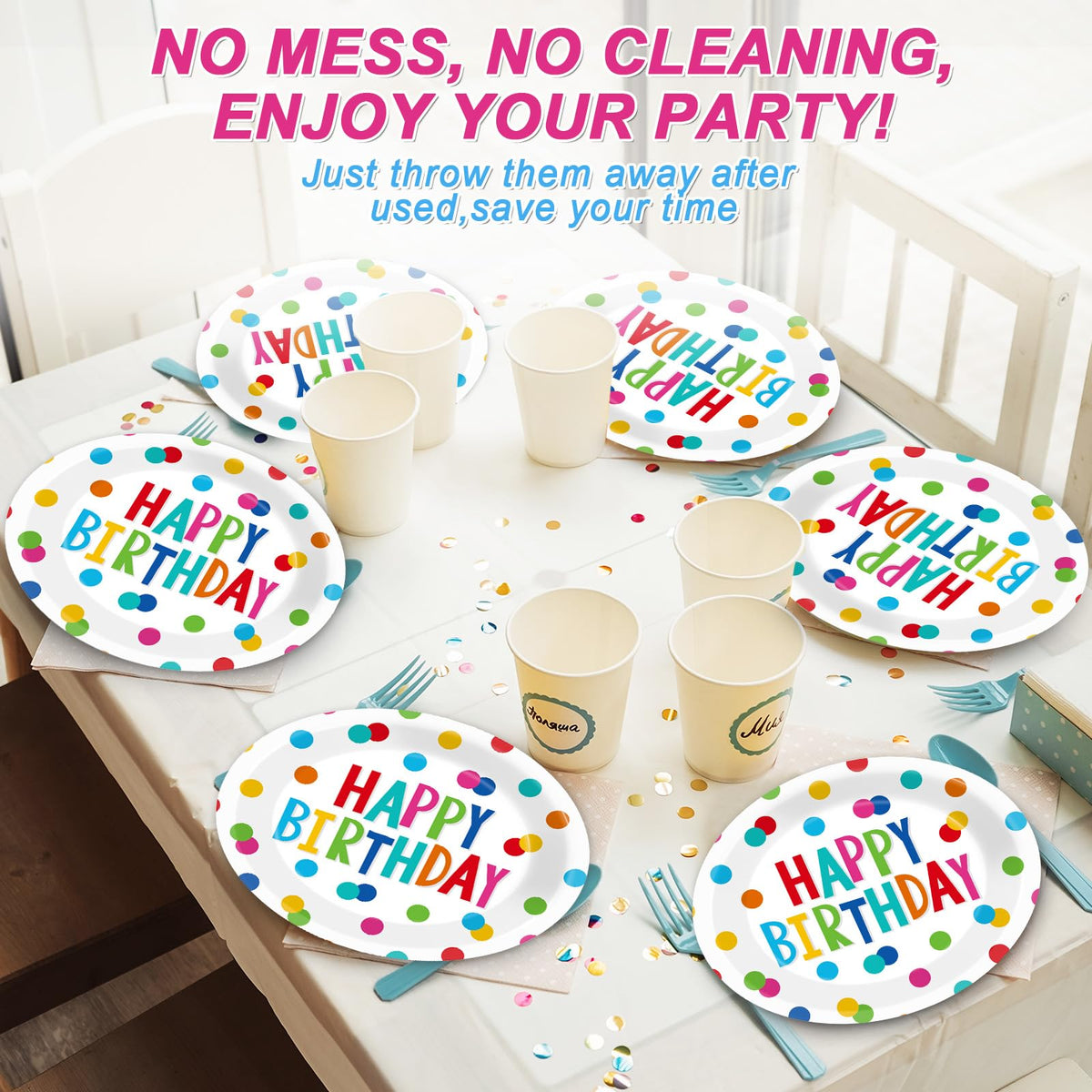 Lonfliness versatile party tableware suitable for birthdays, picnics, and celebrations.