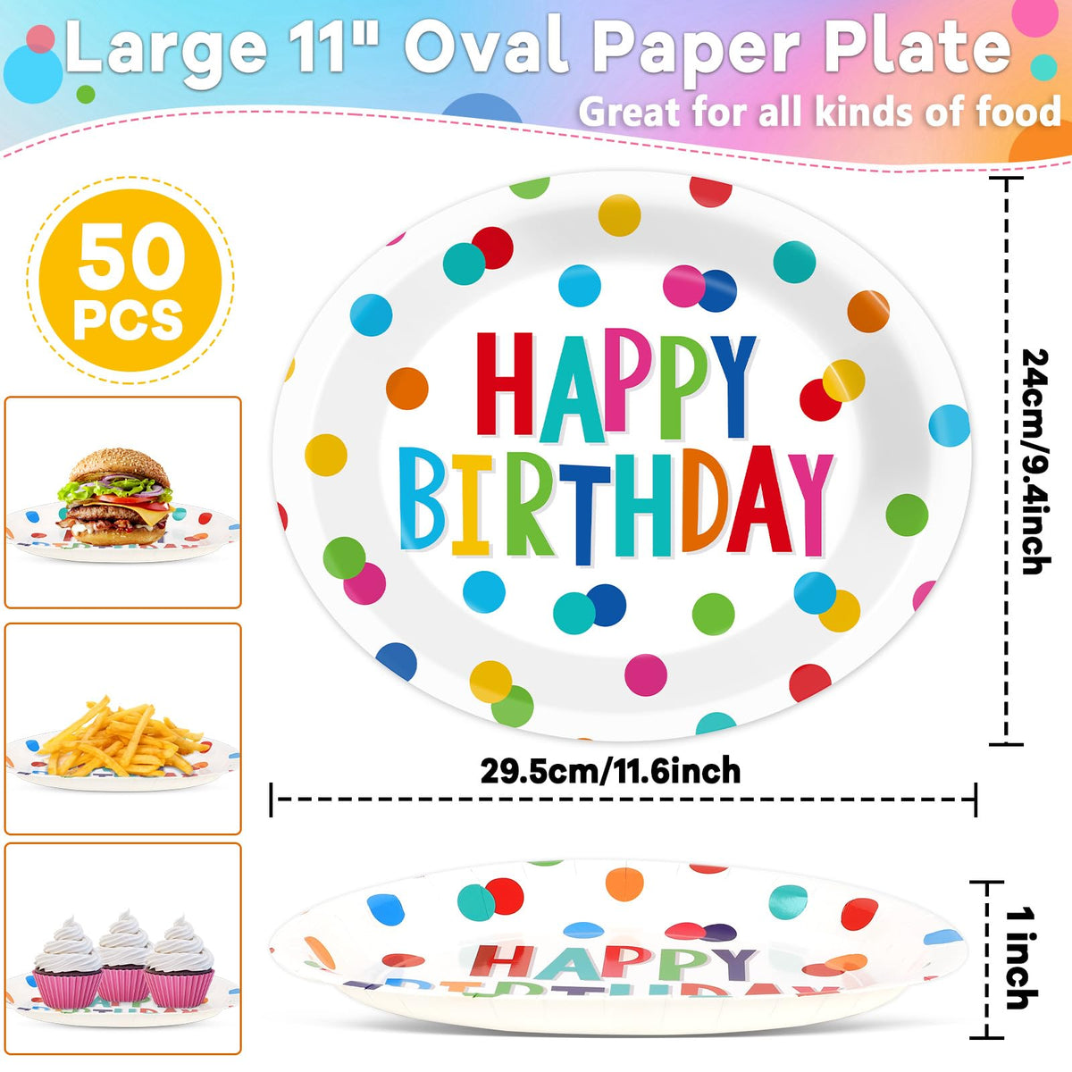 Lonfliness Happy Birthday oval plates with a surfboard pattern for festive table decor.