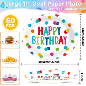 Lonfliness Happy Birthday oval plates with a surfboard pattern for festive table decor.