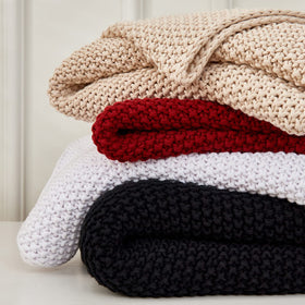 Gift-ready Longhui Bedding chunky knit throw in beige with ribbon
