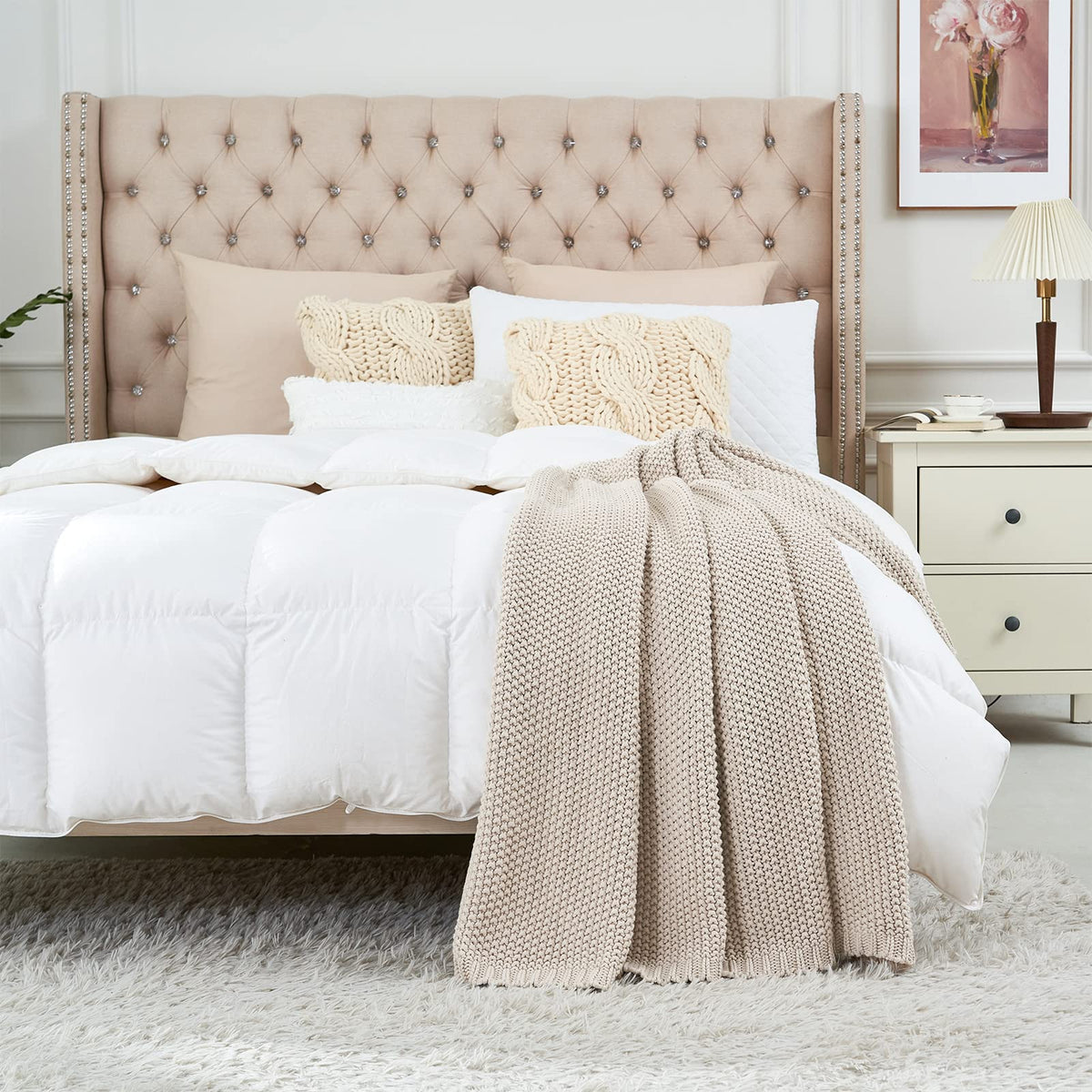 Longhui Bedding beige chunky knit throw in a nursery setting
