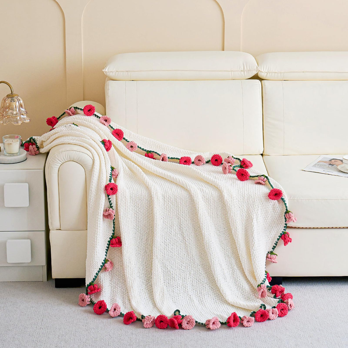 Longhui Bedding crochet throw blanket on sofa adds versatile comfort and style.