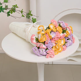 Longhui Bedding hand crochet carnation bouquet throw as cozy 40-inch centerpiece