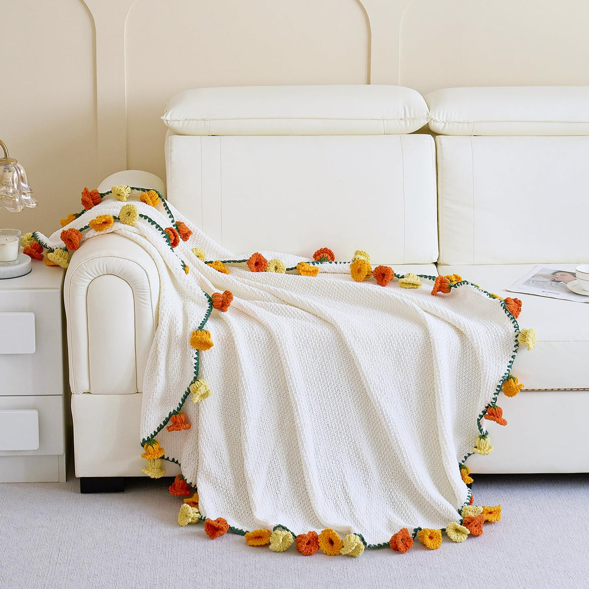 Longhui Bedding orange 60-inch throw draped on a sofa for warm ambiance