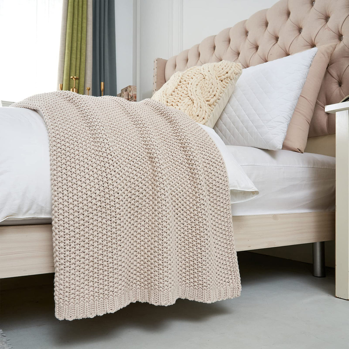 Thick knit texture from Longhui Bedding in beige for a calming ambience.