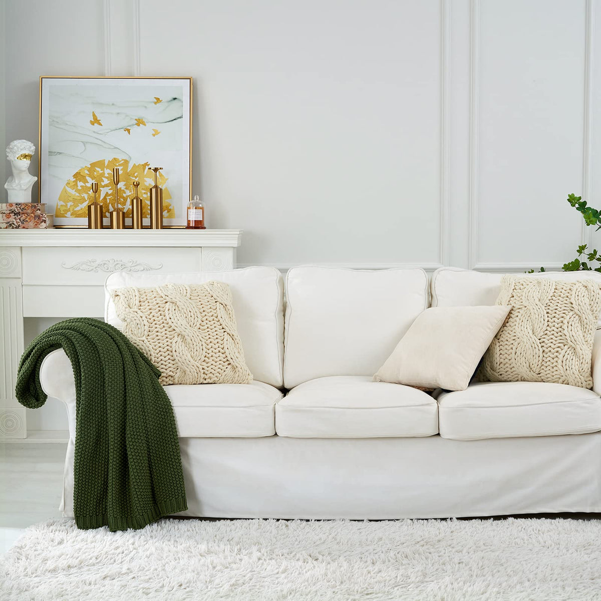 Longhui Bedding soft texture closeup in olive green highlights plush cotton feel.