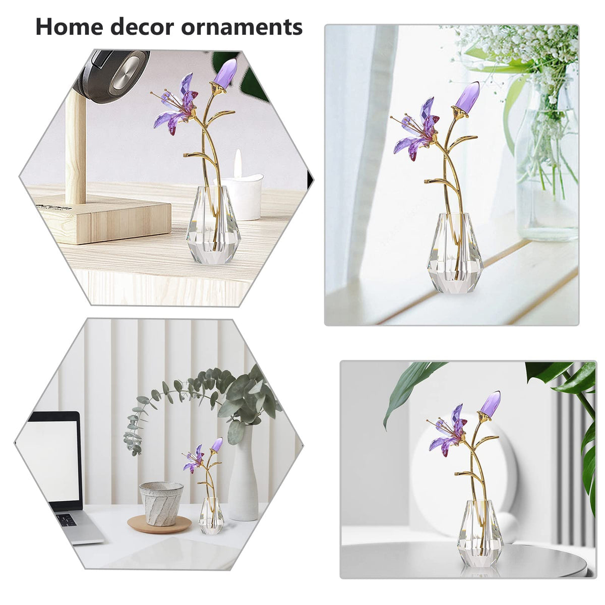 LongWIN decorative glass lilies enhance dining room ambiance.