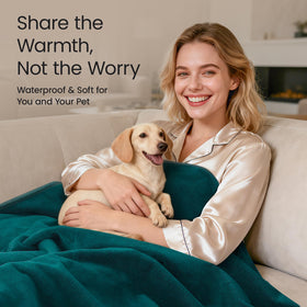LOOBANI couch blanket with pet nearby demonstrates pet-friendly protection for furniture.