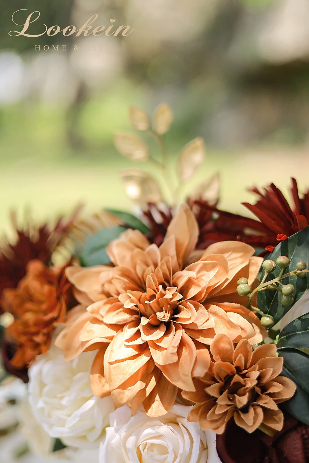 Lookein artificial flowers color scheme combo to simplify cohesive arrangements.