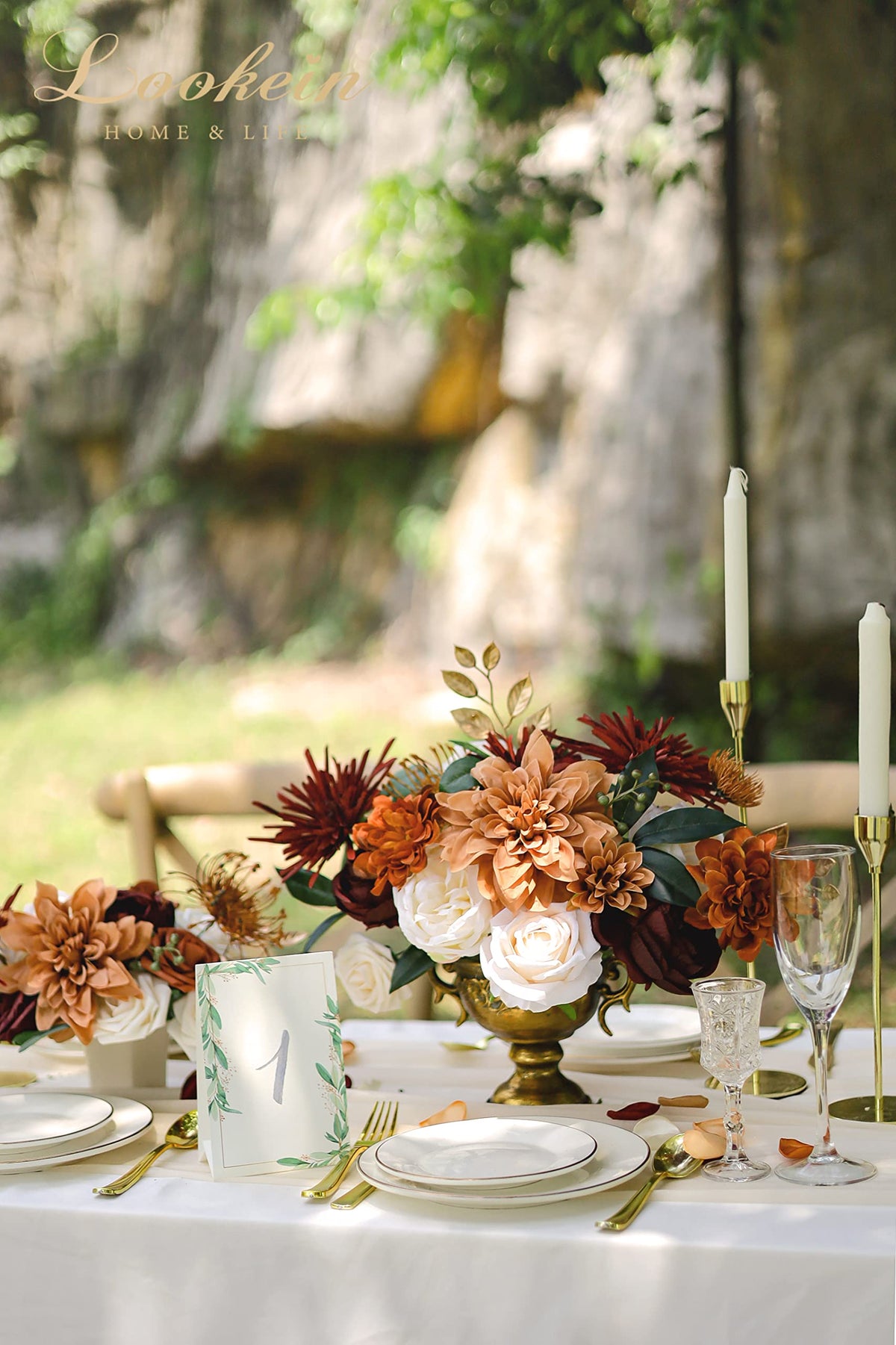 Lookein artificial flowers diy table centerpiece with realistic blooms.